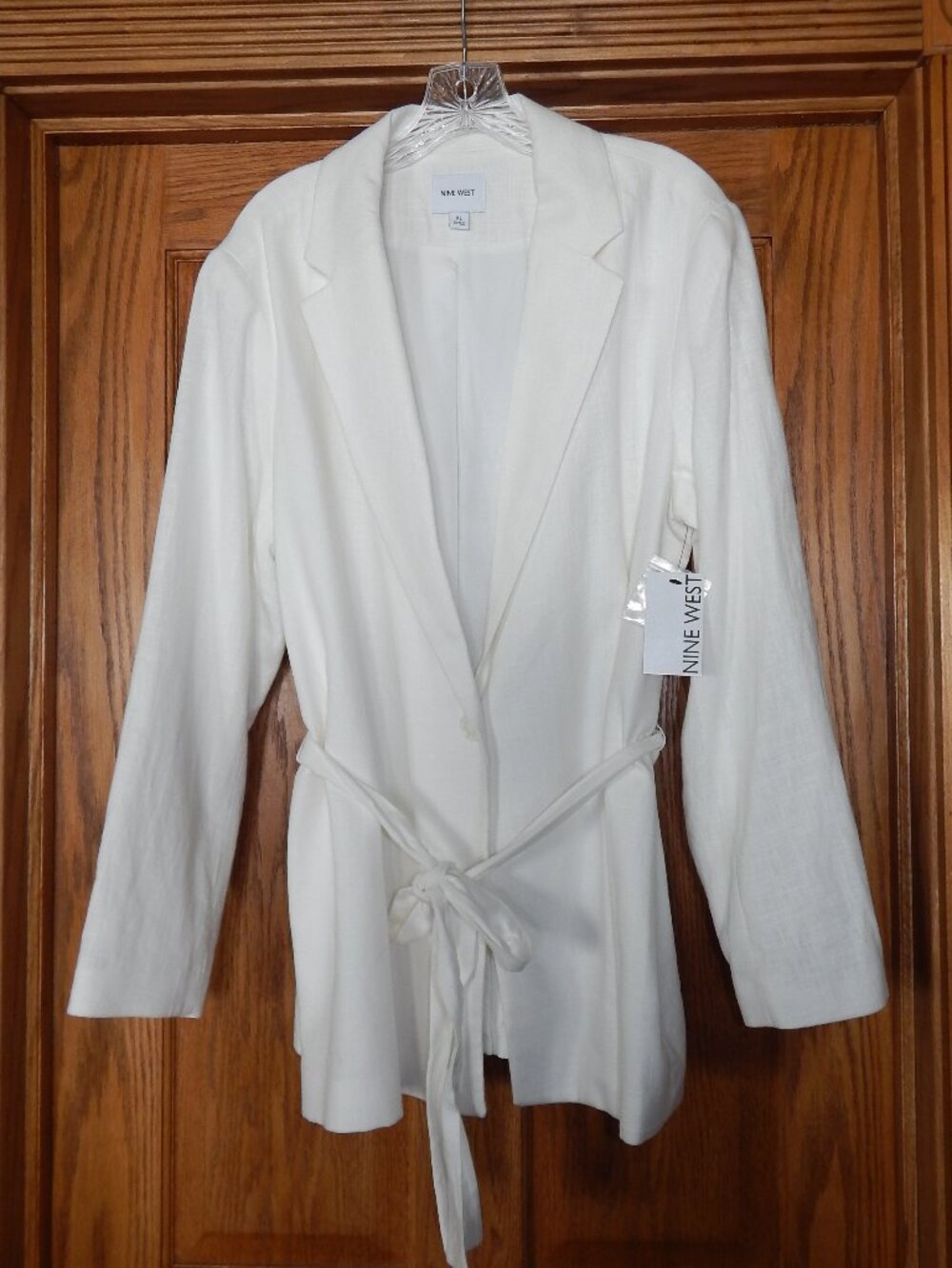NEW NWT Women's Size XL NINE WEST Linen Blend Belted Jacket Blazer Beachy White
